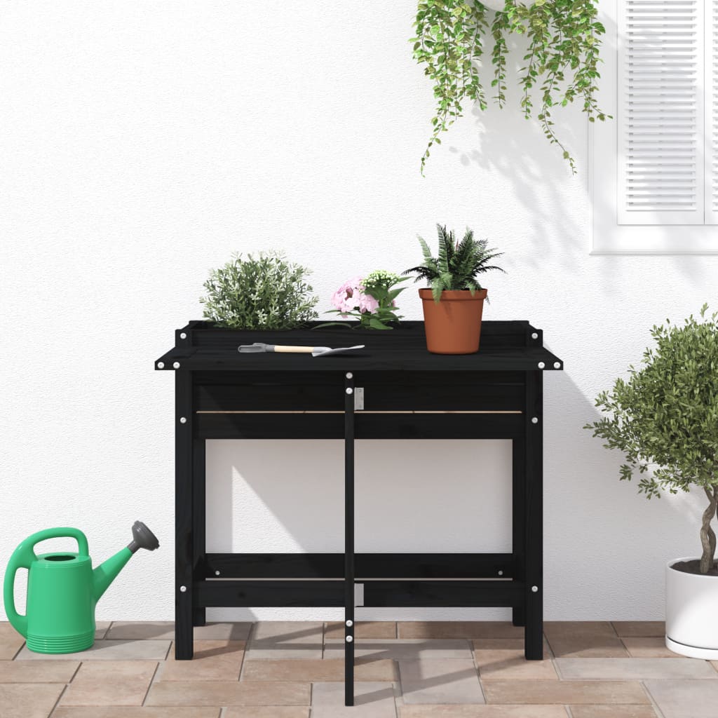 Jardinera Con Tapa Plegable Madera Maciza De Pino Negro_2