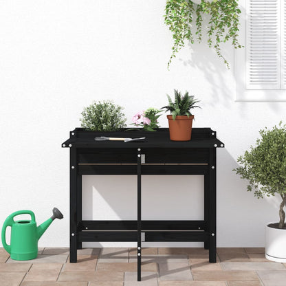 Jardinera Con Tapa Plegable Madera Maciza De Pino Negro_2