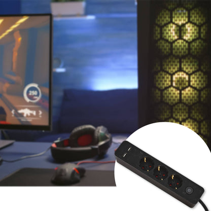 Well Home Regleta De 3 Vías Color Negro Con Protección Para Niños, Con Interruptor Encendido/apagado , Cable 140cm