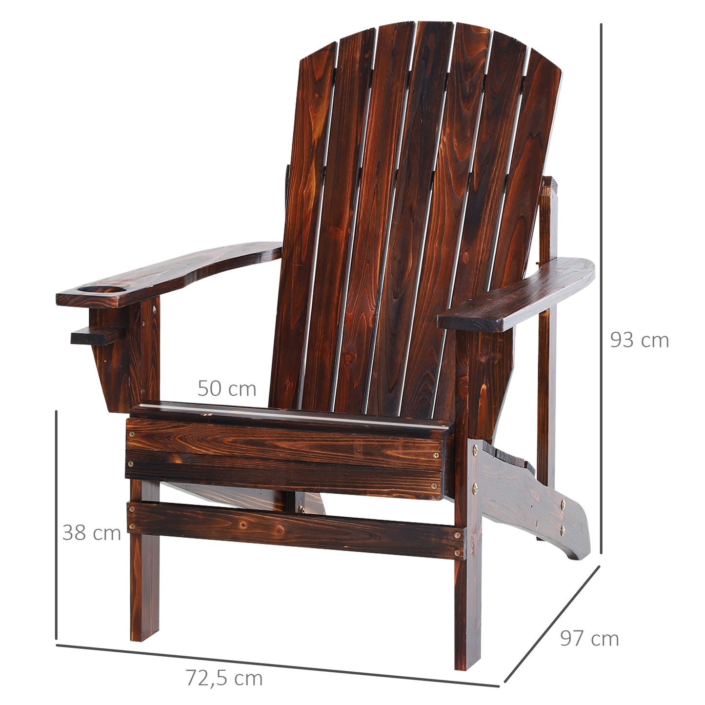 Outsunny Silla Adirondack Jardín De Madera Con Reposabrazos 72x95x93 Cm Marrón_2