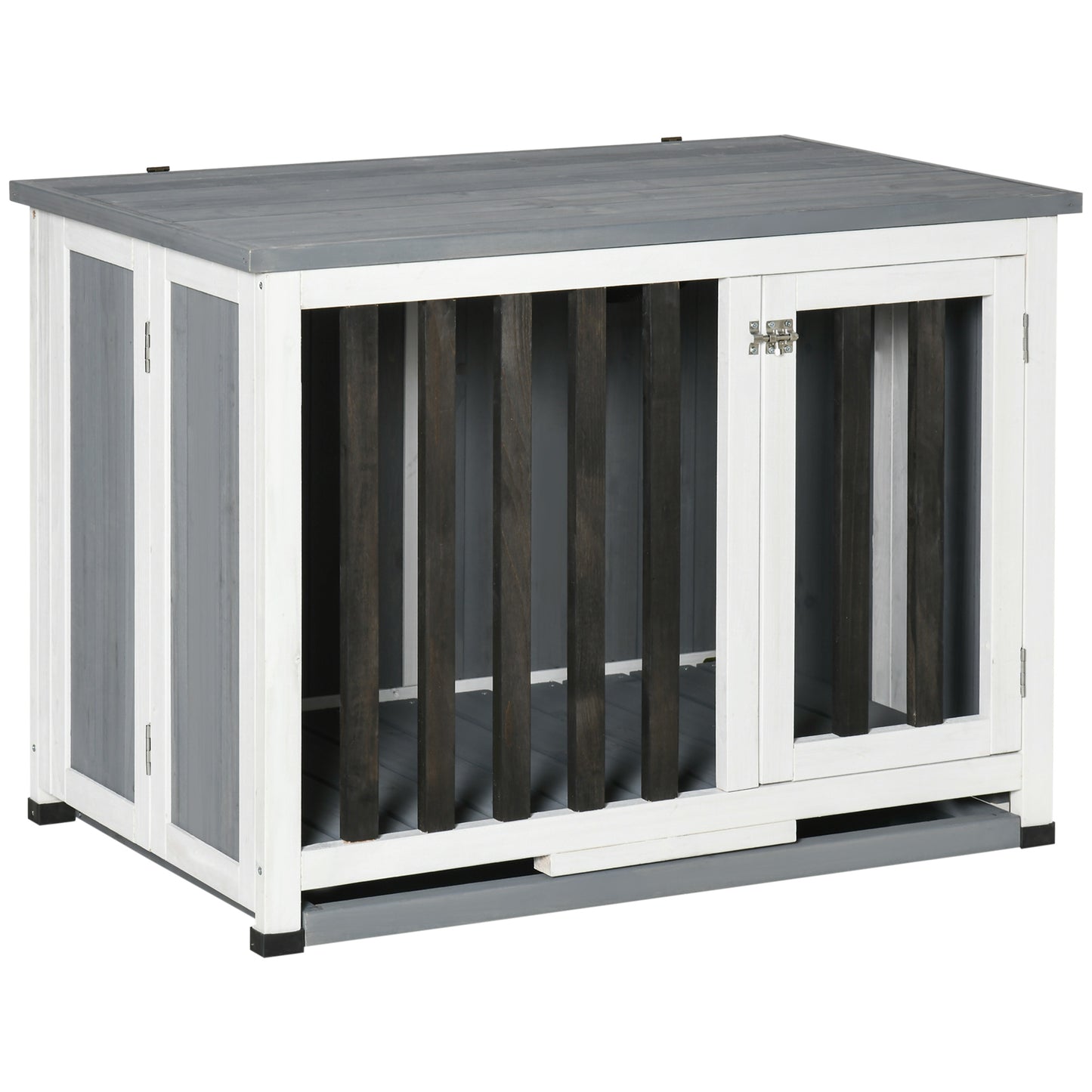 Pawhut Jaula Para Perros En Casa Plegable 84,5x51,4x61 Cm Techo Abatible Gris_0