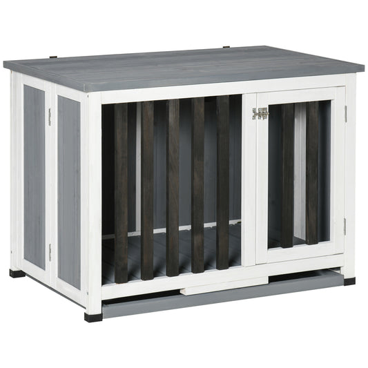 Pawhut Jaula Para Perros En Casa Plegable 84,5x51,4x61 Cm Techo Abatible Gris_0