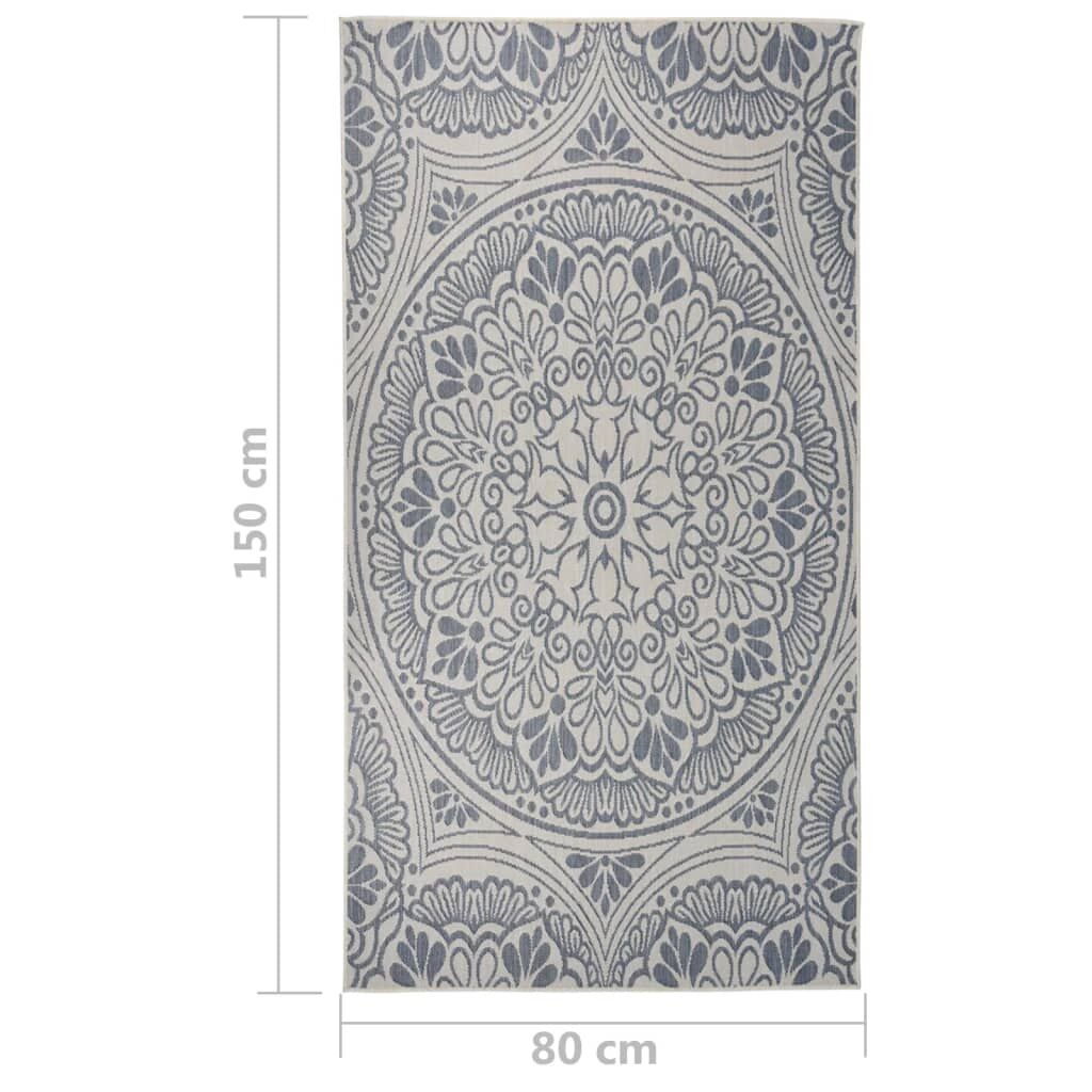 Vidaxl Alfombra De Exterior De Tejido Plano Rayas Azules 80x150 Cm_2