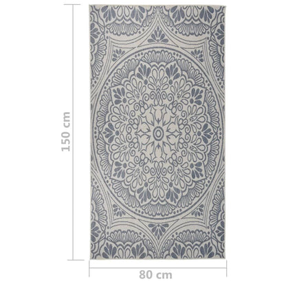 Vidaxl Alfombra De Exterior De Tejido Plano Rayas Azules 80x150 Cm_2