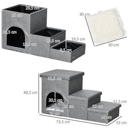 Pawhut Escalera Para Perros 3 Peldaños Tapas 3 Cajas Almacenaje 73,5x33x40,5 Cm_2