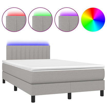 Cama Box Spring Con Colchón Tela Y Led Gris Claro 120x200 Cm / Vetonek_4