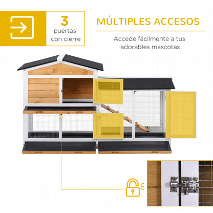 Pawhut Conejera De Madera Exterior Con Techo Asfáltico 157,4x53x93,5cm Natural_3