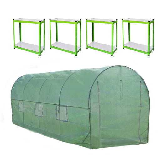 Invernadero Politúnel Con Estantería Galvanizada De Jardín Carpa De Cultivo 25mm 6m X 3m_0