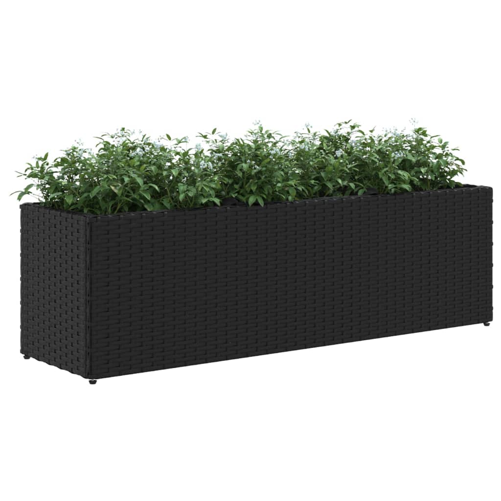 Jardinera Con 3 Maceteros Ratán Sintético Negro 105x30x32 Cm_3
