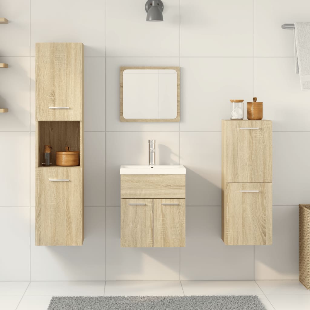Juego De Muebles De Baño 5 Pzas Madera Ingeniería Roble Sonoma / Vetonek_4