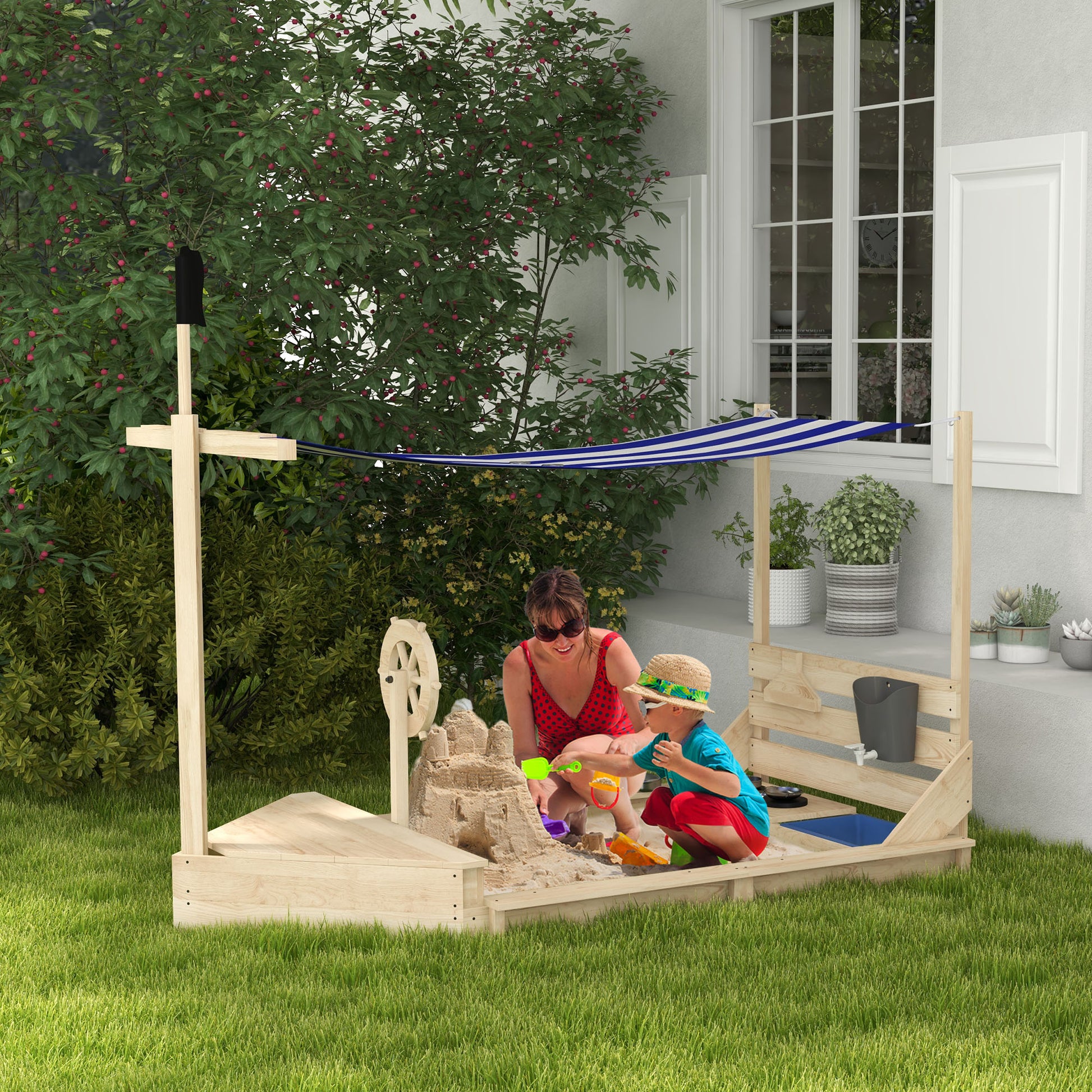 Outsunny Arenero Para Niños De Madera Con Toldo 180x103x144,5 Cm Natural_1