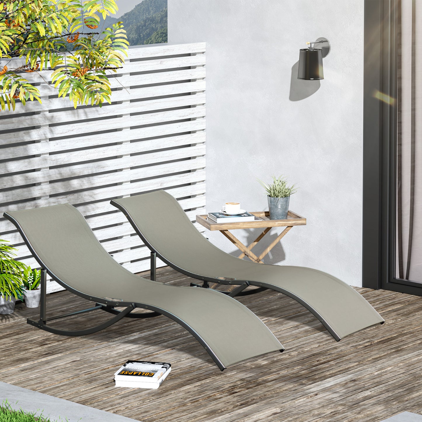 Outsunny 2 Tumbonas Plegables Forma De S Aluminio Texteline Para Terraza Gris_1