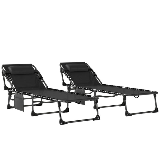 Outsunny Set De 2 Tumbonas Plegables Reclinables Con Reposacabezas Y Bolsillo_0