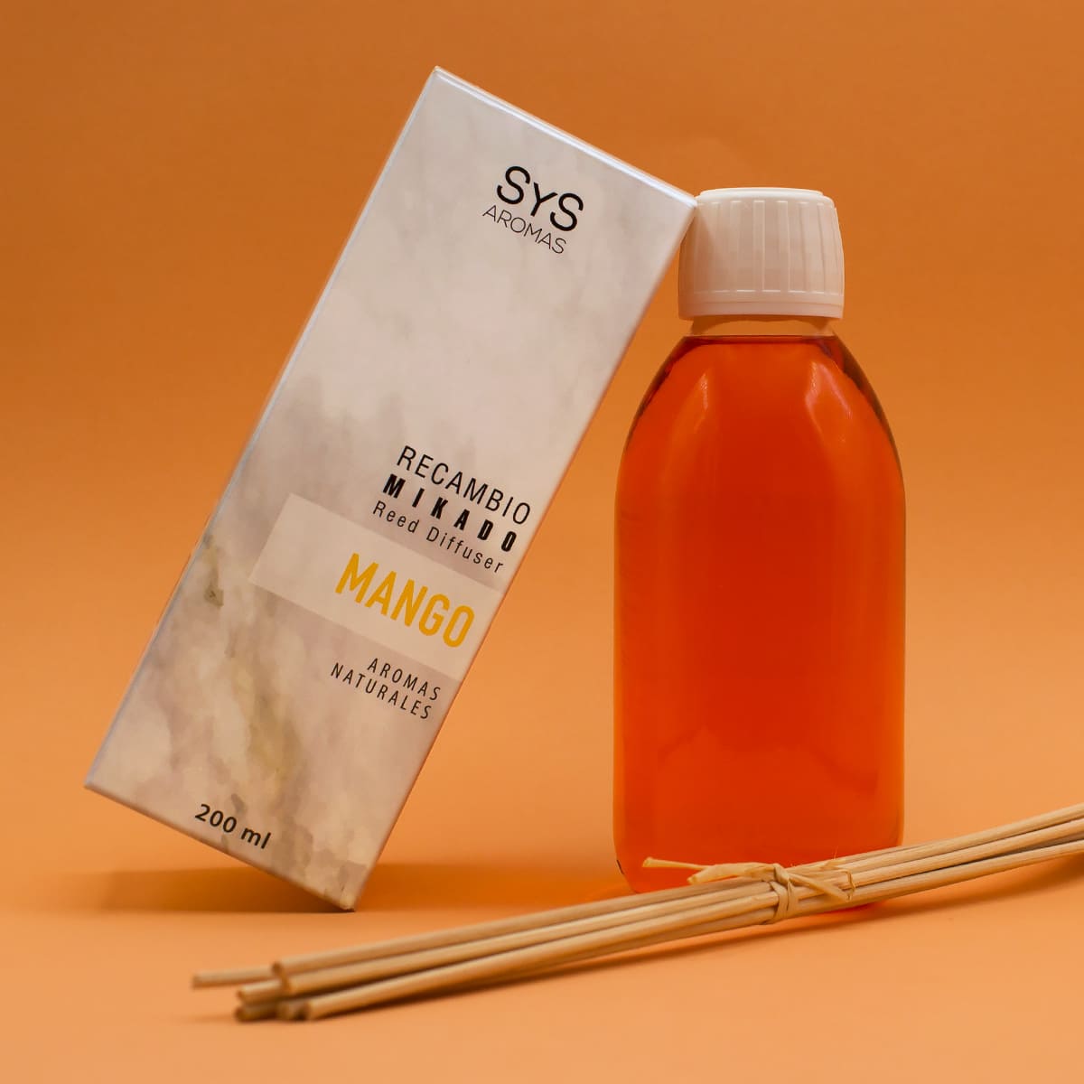 Recambio Mikado Mango Mármol SYS Aromas 200 ml | Con Palos | Aroma Tropical y Afrutado | Energizante_1