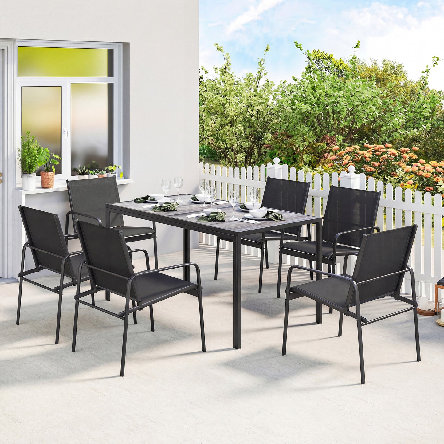 Outsunny Conjunto De Mesa Y Sillas Jardín De 7 Piezas Con Sillas Transpirables_1