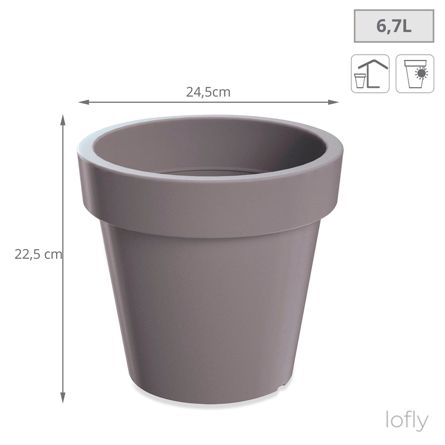 Maceta De Plastico Lofly En Color Gris 24,5 (largo) X 24,5 (ancho) X 22,5 (alto) Cm_1