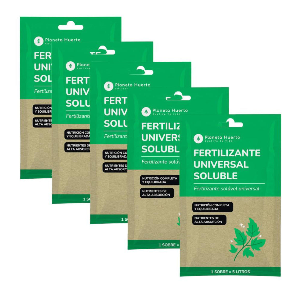 Pack fertilizante universal soluble Planeta Huerto 5uds para 25l