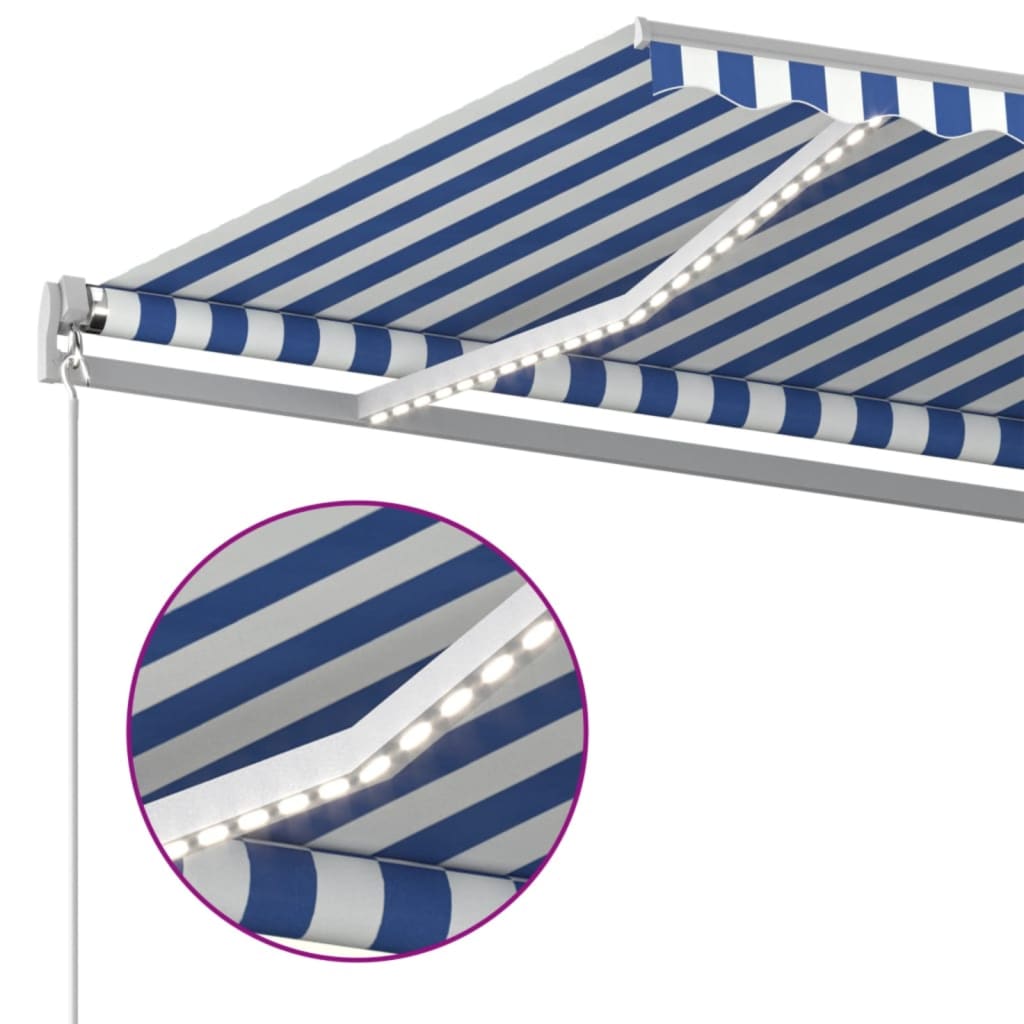 Toldo Manual Retráctil Con Led Azul Y Blanco 400x350 Cm_3