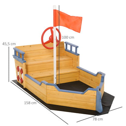 Arenero Infantil De Madera De Galeón Outsunny 158x78x45,5 Cm Natural_2