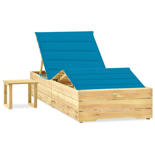 Tumbona De Jardín Con Mesa Y Cojín De Madera De Pino Impregnada_0