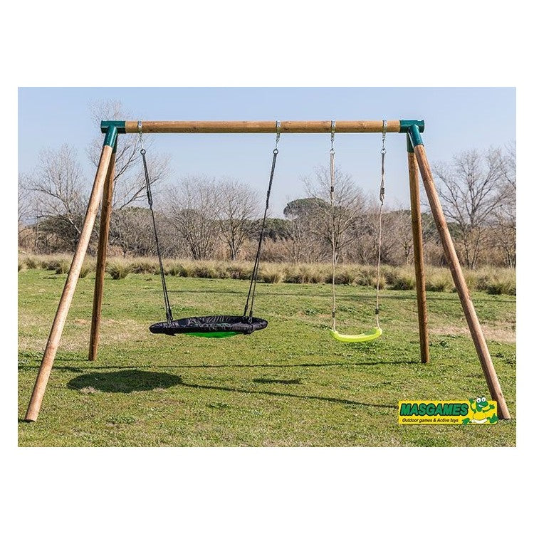 Columpio Doble De Madera Redonda Masgames Doble Plus Xl._1