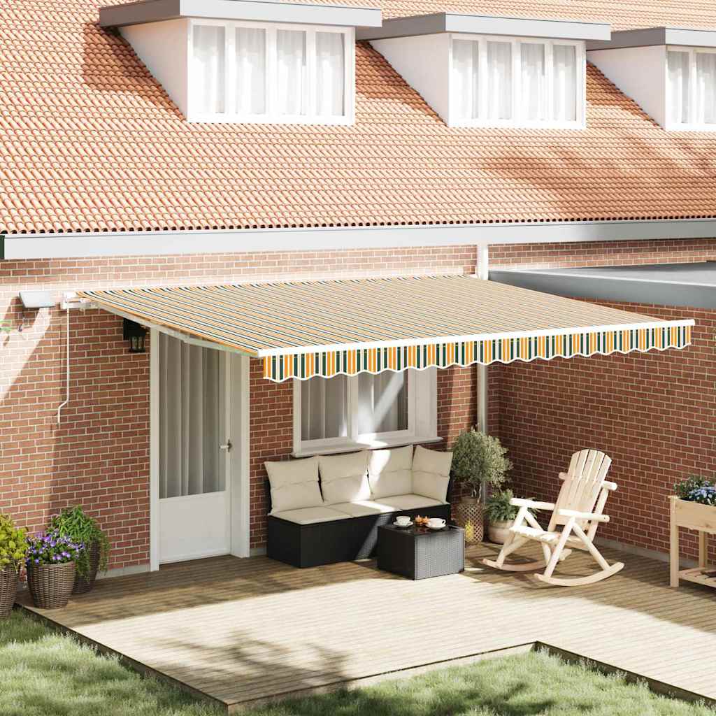 Toldo Retráctil Verde Y Amarillo 450 X 300 Cm Tela Y Aluminio_1
