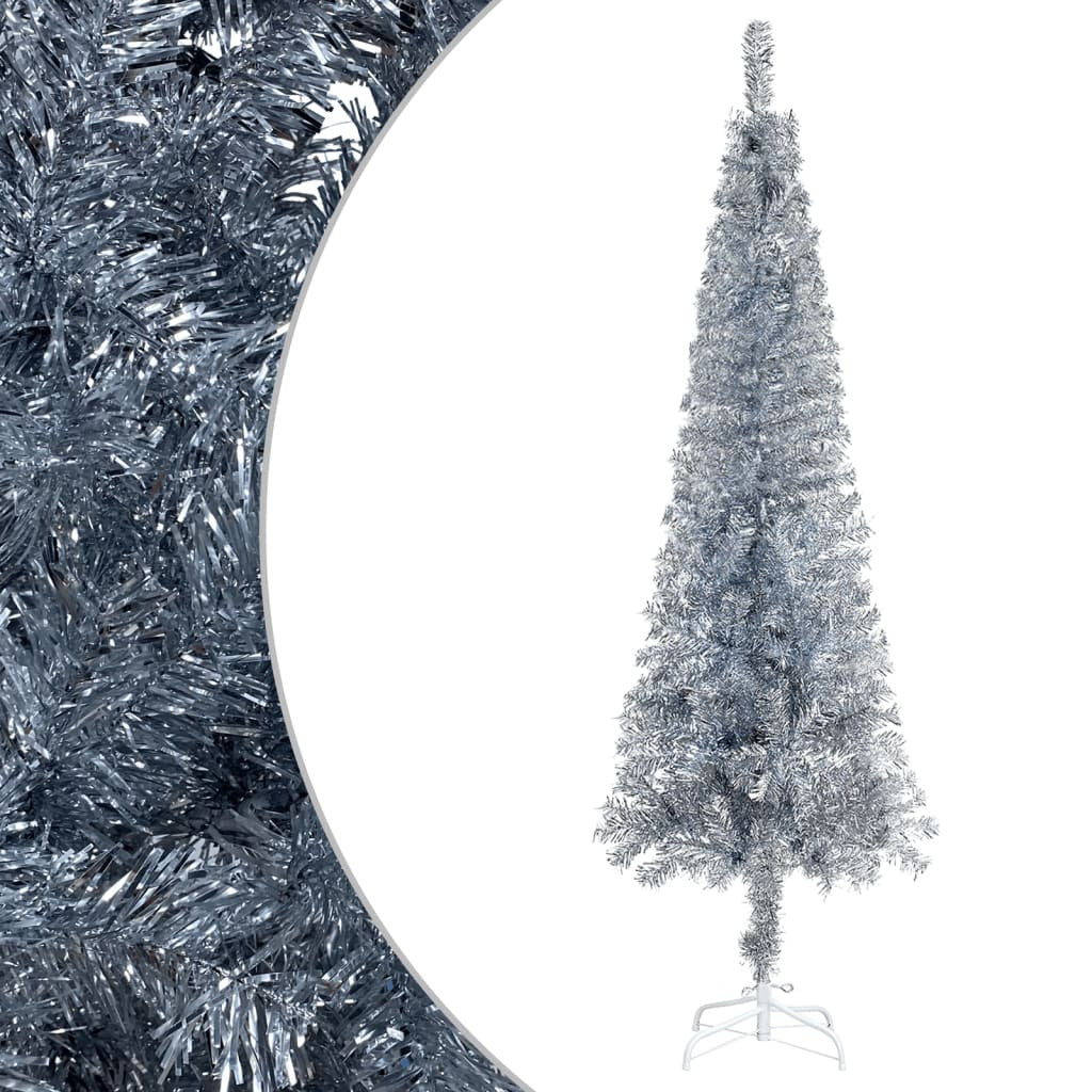 Vidaxl Árbol De Navidad Delgado Plateado 210 Cm_0