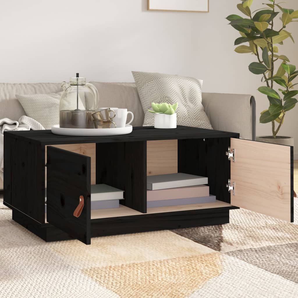 Mesa De Centro De Madera Maciza De Pino Negro 80x50x35 Cm_1