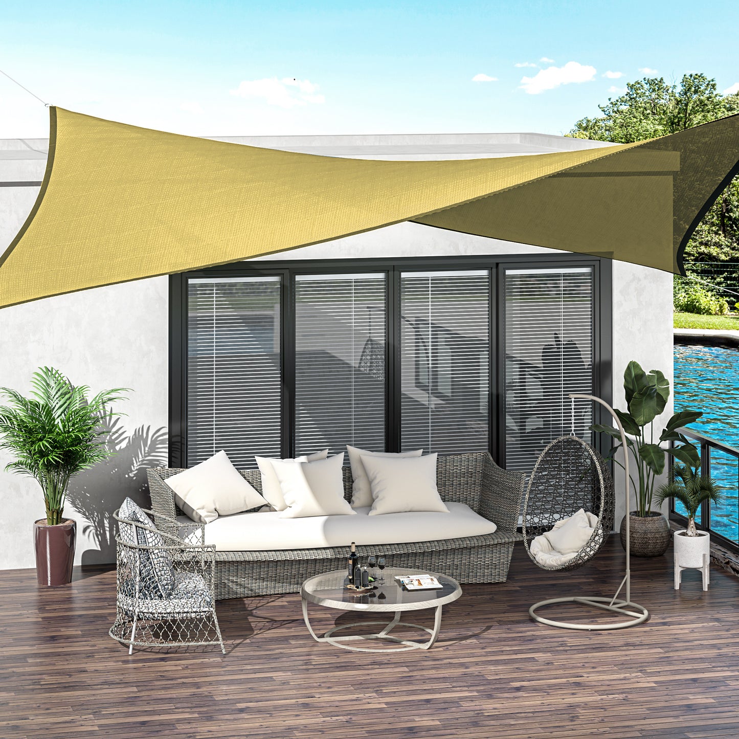 Outsunny Toldo Vela De Sombra Rectangular 6x4 M Protección Rayos Uv Beige_1