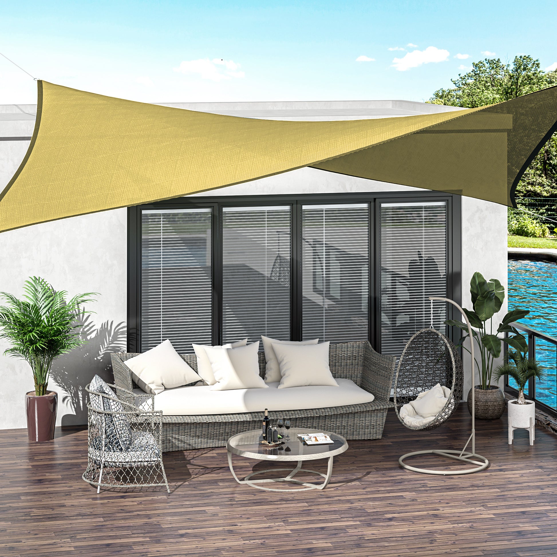 Outsunny Toldo Vela De Sombra Rectangular 6x4 M Protección Rayos Uv Beige_1