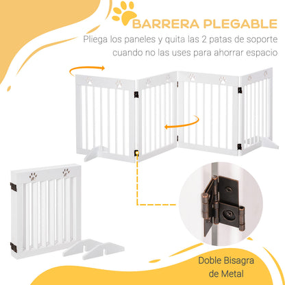Pawhut Barrera De Seguridad Plegable Para Perros 4 Paneles 204x30x61cm Blanco_3