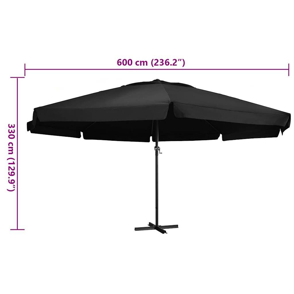 Vidaxl Sombrilla De Jardín Con Palo De Aluminio Negra 600 Cm_2