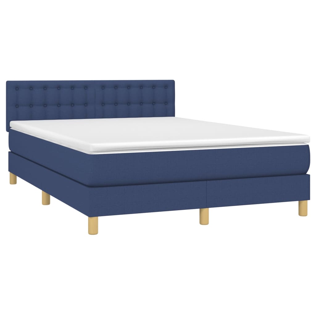 Cama Box Spring Con Colchón Y Led Tela Azul 140x200 Cm / Vetonek_2