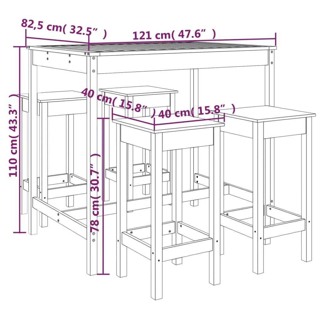 Vidaxl Set De Mesa Y Taburetes Altos Jardín 5 Pzas Madera Pino Blanco_2