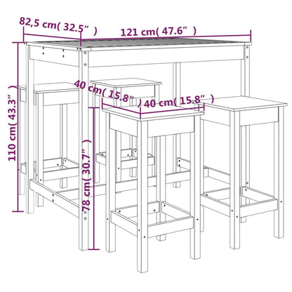Vidaxl Set De Mesa Y Taburetes Altos Jardín 5 Pzas Madera Pino Blanco_2