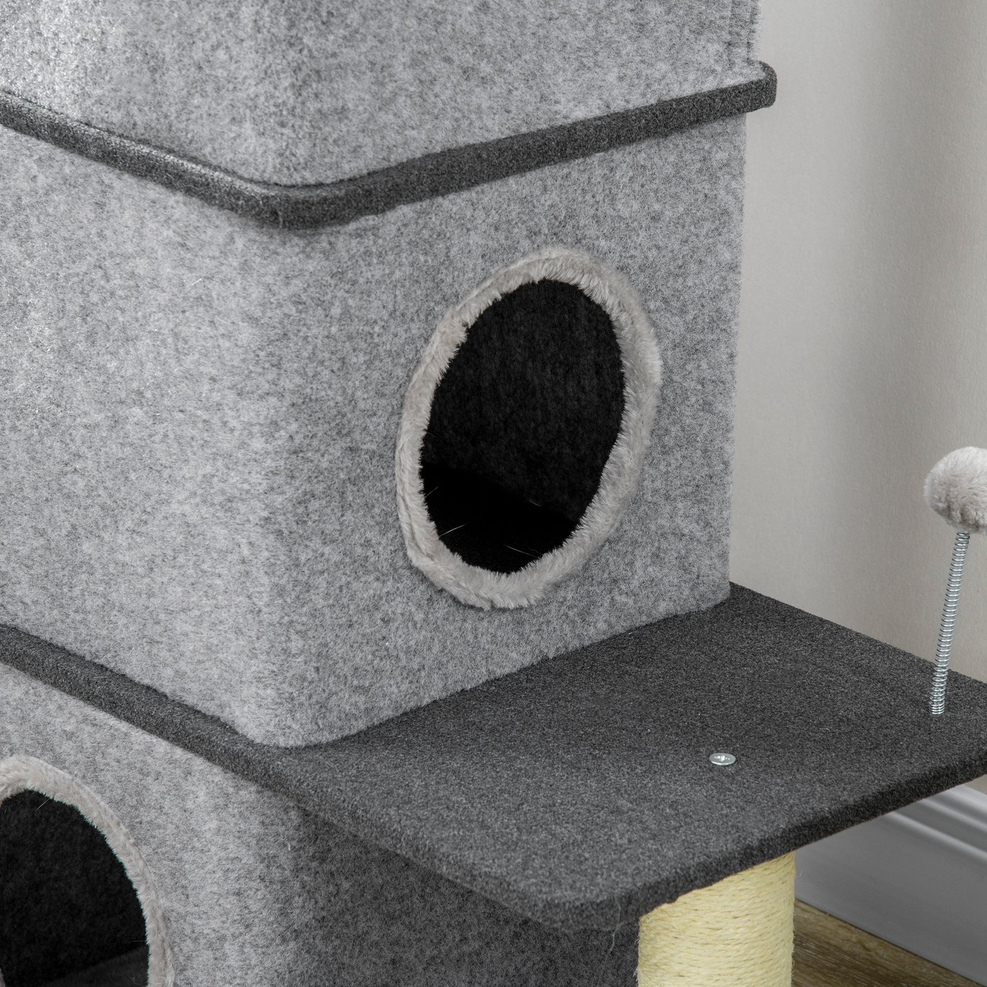Pawhut Barril Rascador Para Gatos De 3 Niveles Altura 102 Cm Con Poste De Sisal_4