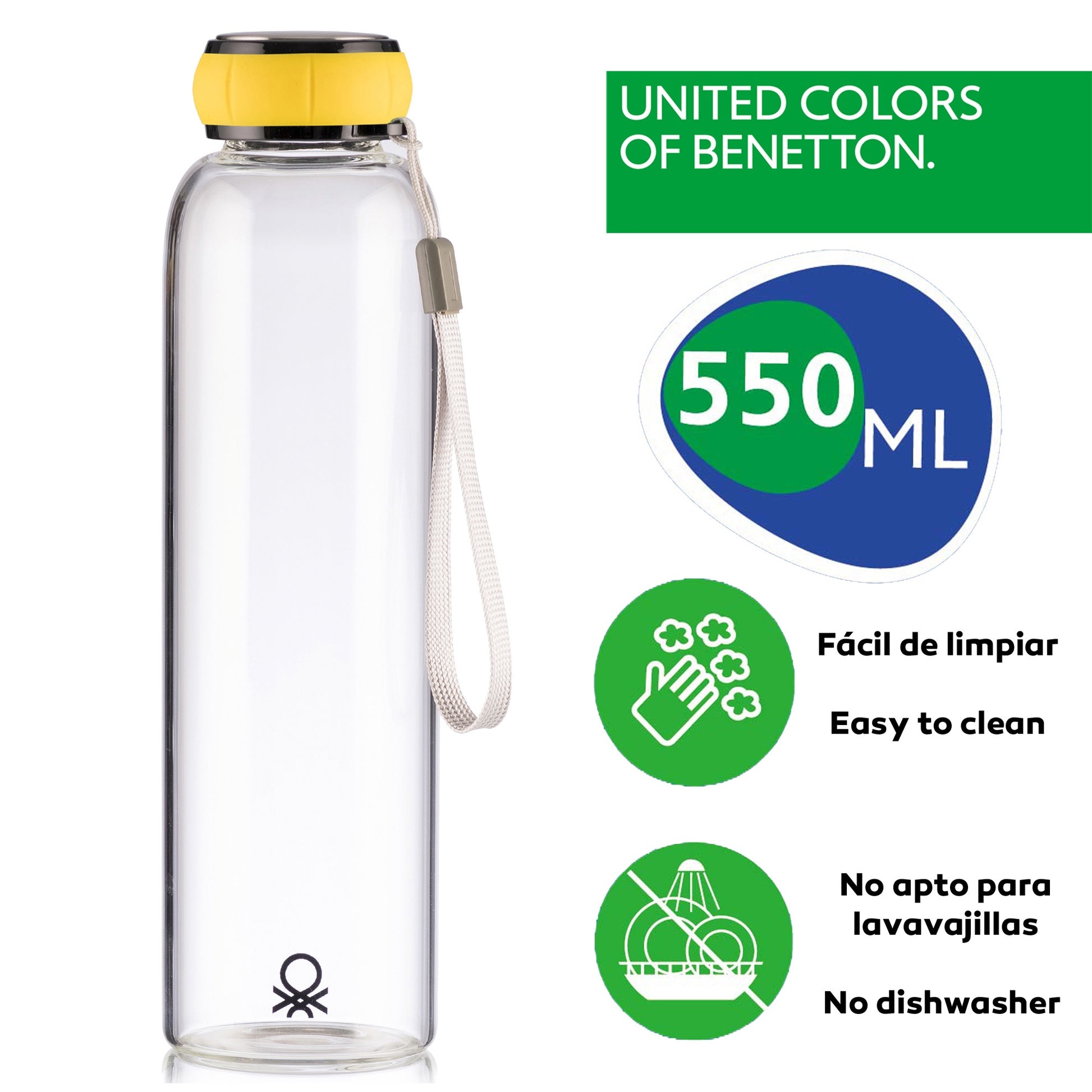 Set De 3 Unidades De Botella De Agua 550ml Borosilicato Tapa Amarilla Casa Benetton_1