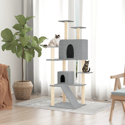 Vidaxl Rascador Para Gatos Con Postes De Sisal Gris Claro 153 Cm_1