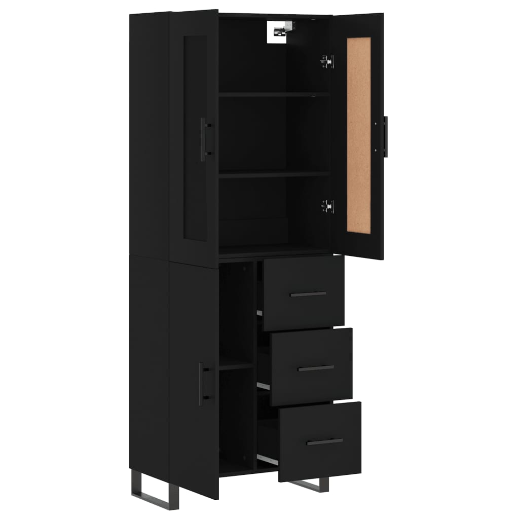 Aparador Alto Madera Contrachapada Negro 69,5x34x180 Cm_3