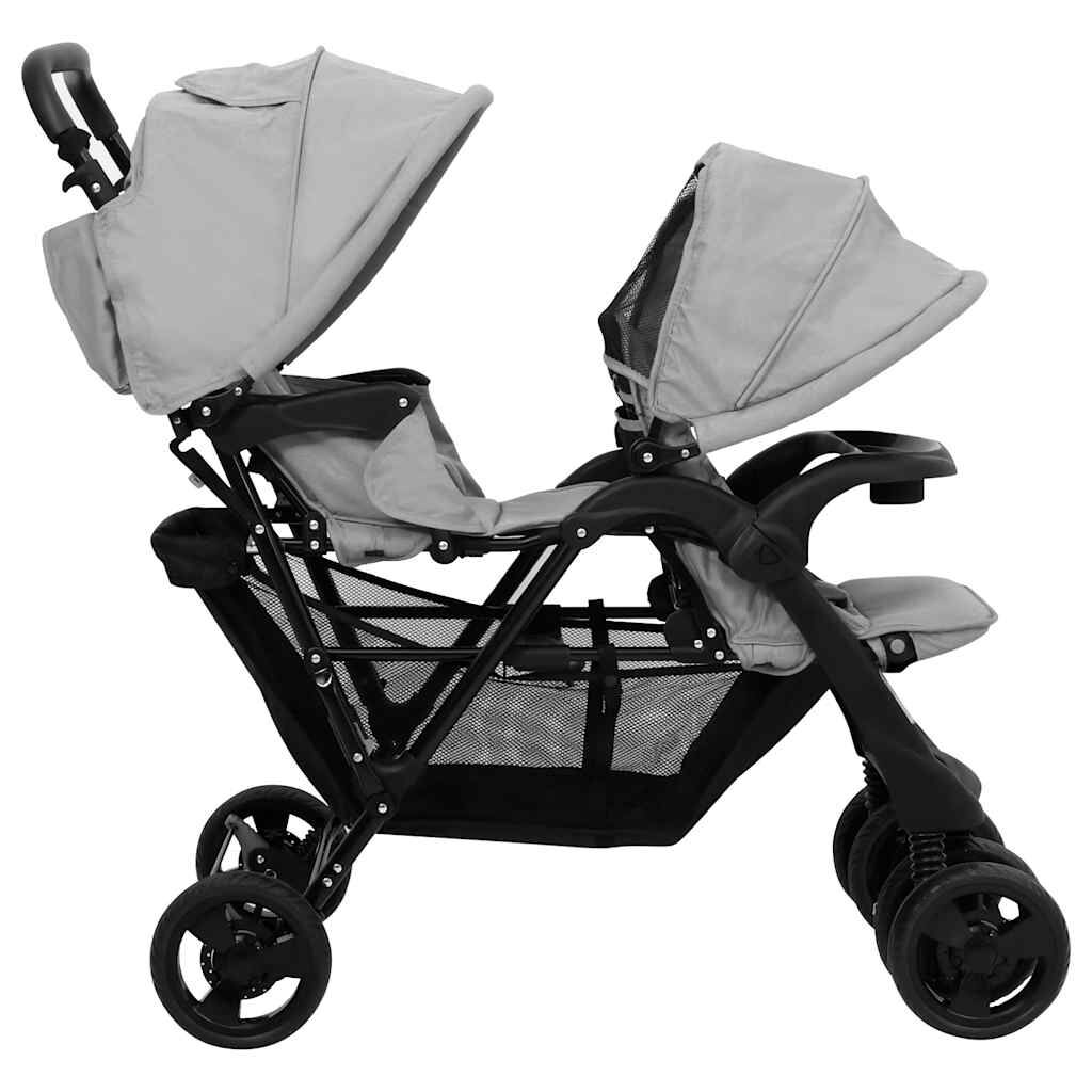 Vidaxl Carrito Para Gemelos Tandem De Acero Gris Claro_4