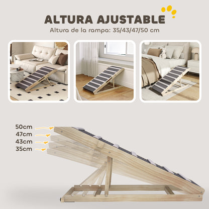 Pawhut Rampa Para Perros De Madera Plegable Altura Ajustable 35-50 Cm 100x50 Cm_5