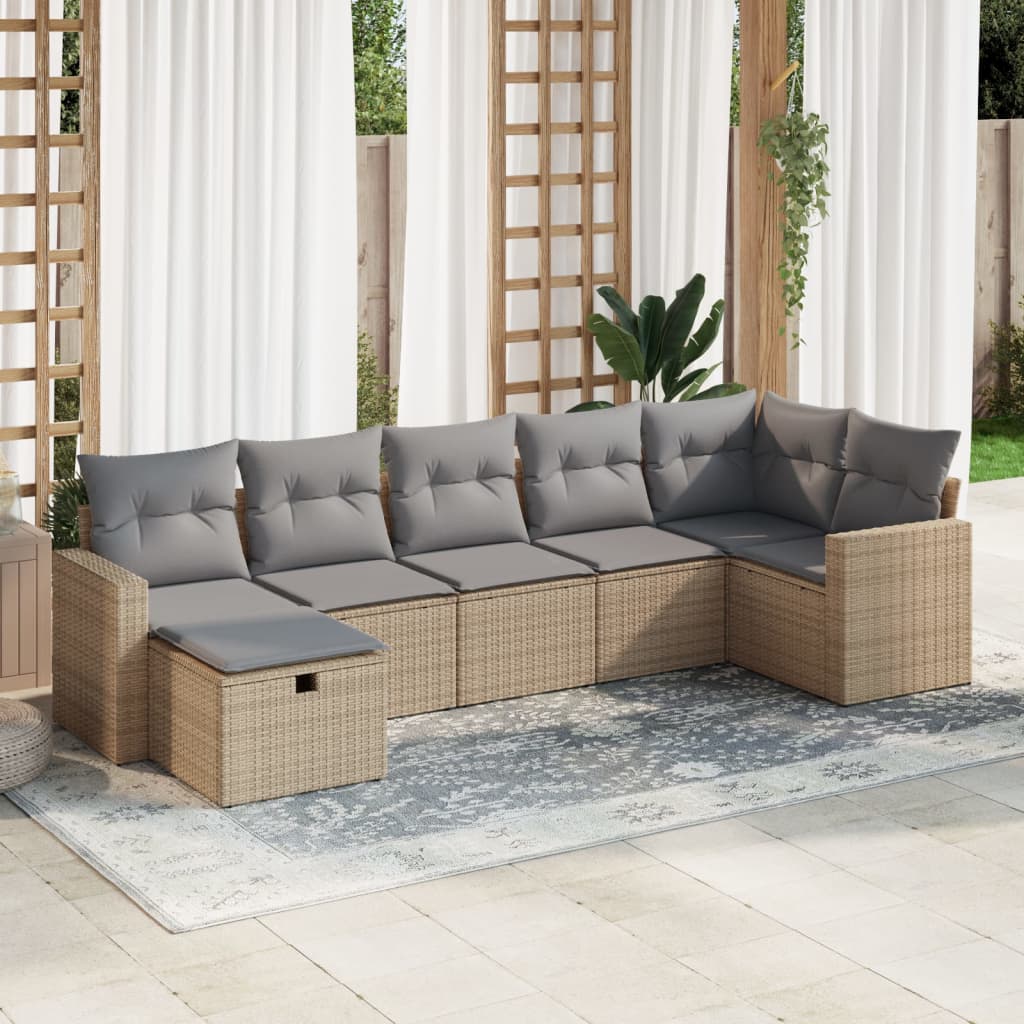 Set Sofás De Jardín 7 Piezas Y Cojines Ratán Sintético Beige / Vetonek_4