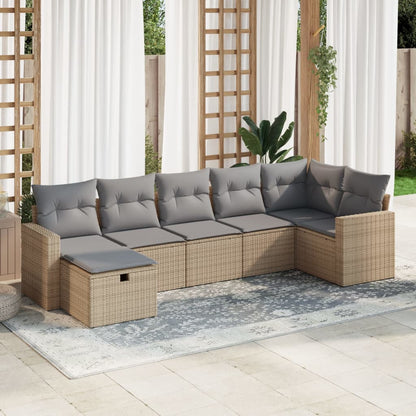 Set Sofás De Jardín 7 Piezas Y Cojines Ratán Sintético Beige / Vetonek_4