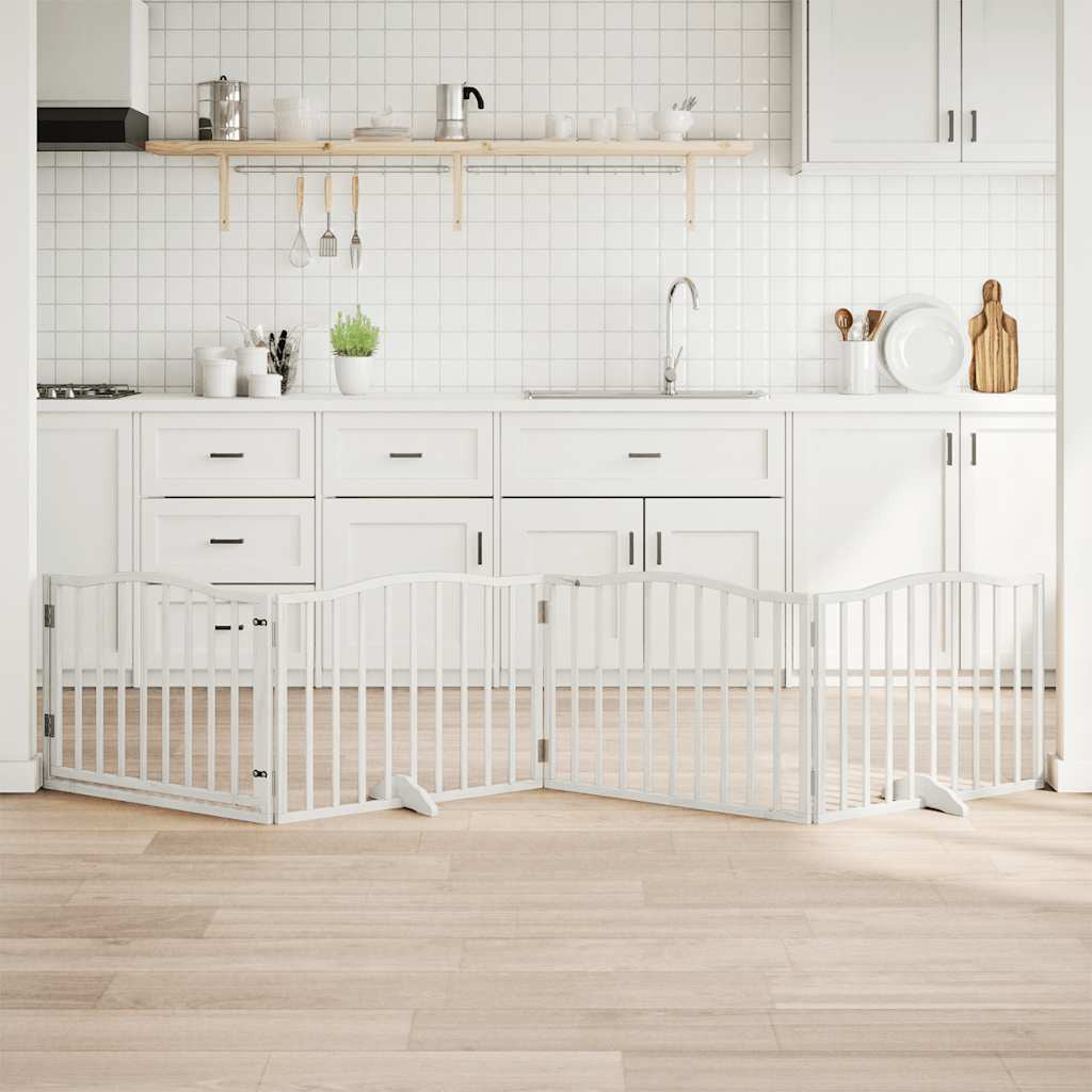 Vidaxl Puerta Para Perros Plegable 4 Paneles Madera Álamo Blanca 320cm_1