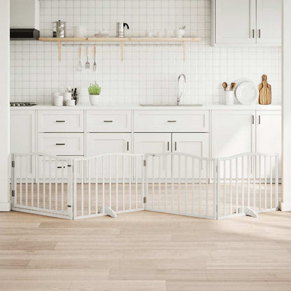 Vidaxl Puerta Para Perros Plegable 4 Paneles Madera Álamo Blanca 320cm_1