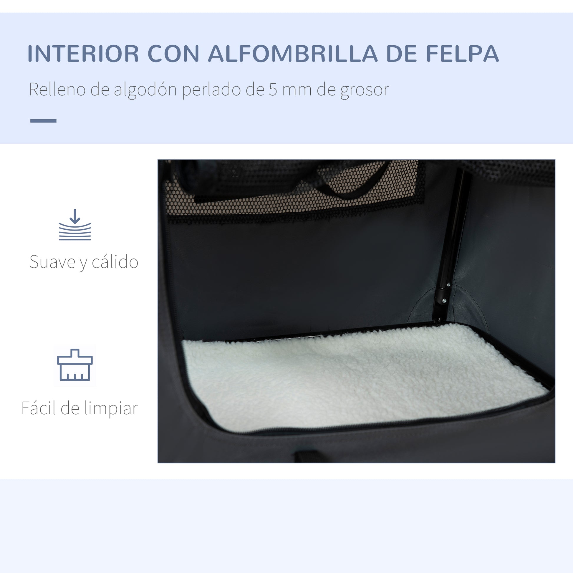 Pawhut Transportín Para Perros Gatos Plegable Cojín Suave 60x41x41 Cm Gris_4