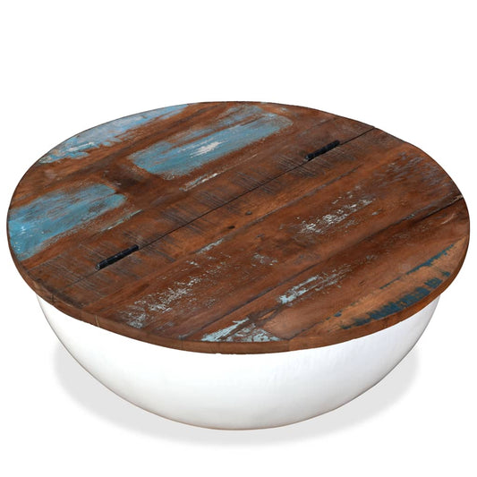 Mesa De Centro Forma De Bol Madera Maciza Reciclada Blanco_0