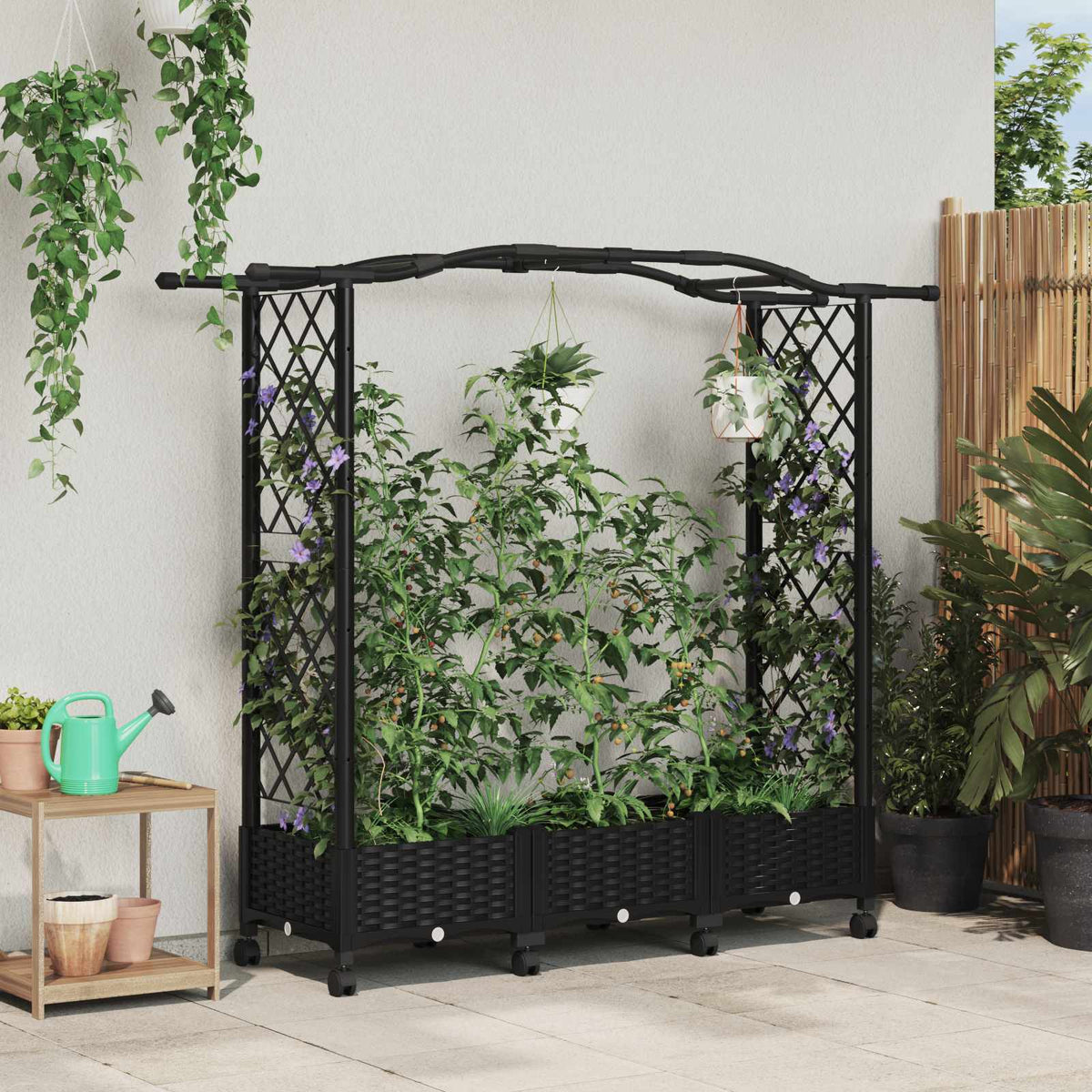 Cama Elevada Con Trellis Y Techo Negro 169 X 40 X 129 Cm Pp_1