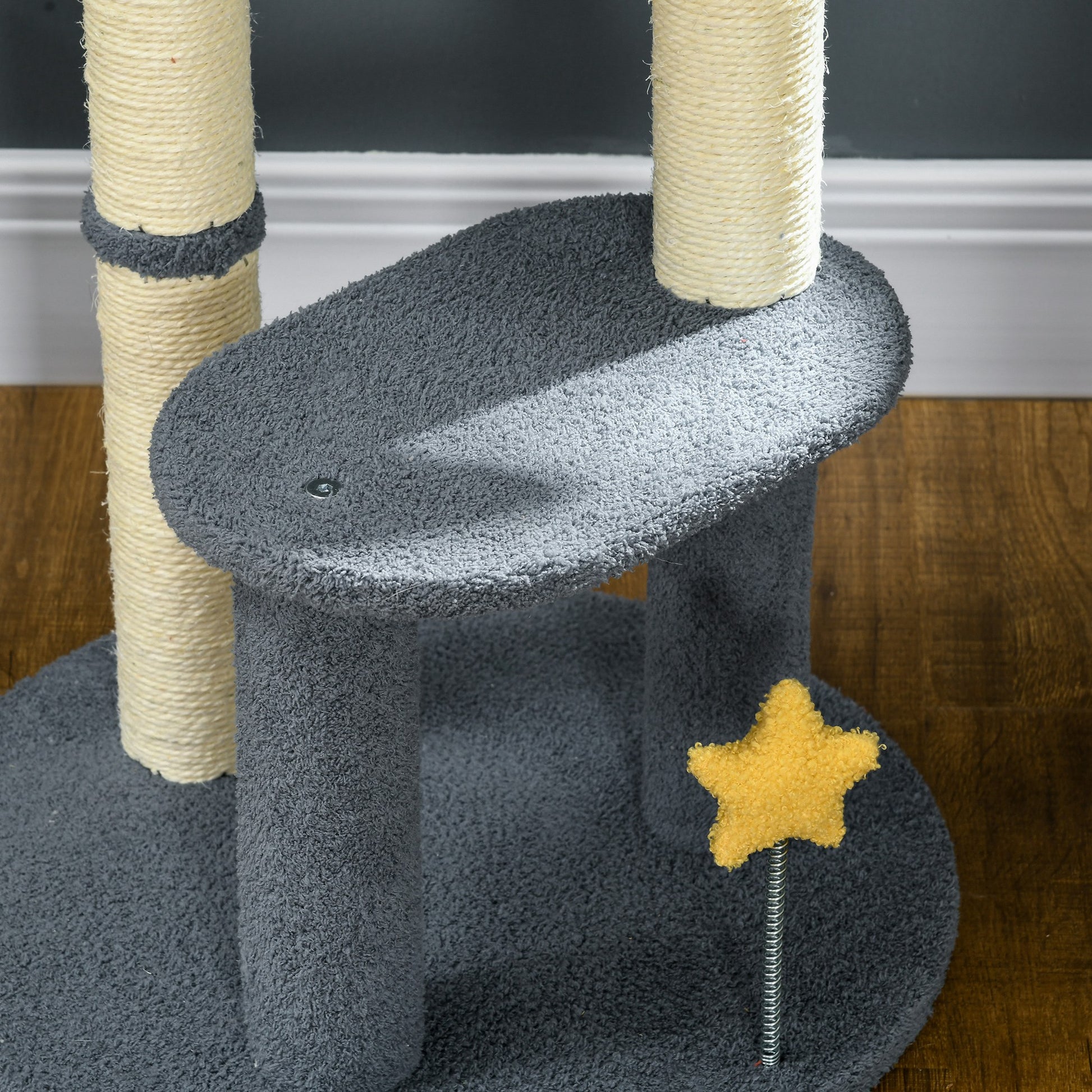 Pawhut Árbol Rascador Para Gatos De 116 Cm Tipo De Cohete Con Postes Cama Azul_4