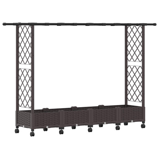 Cama Elevada Con Trellis Y Techo Marrón 203 X 40 X 127 Cm Pp_0